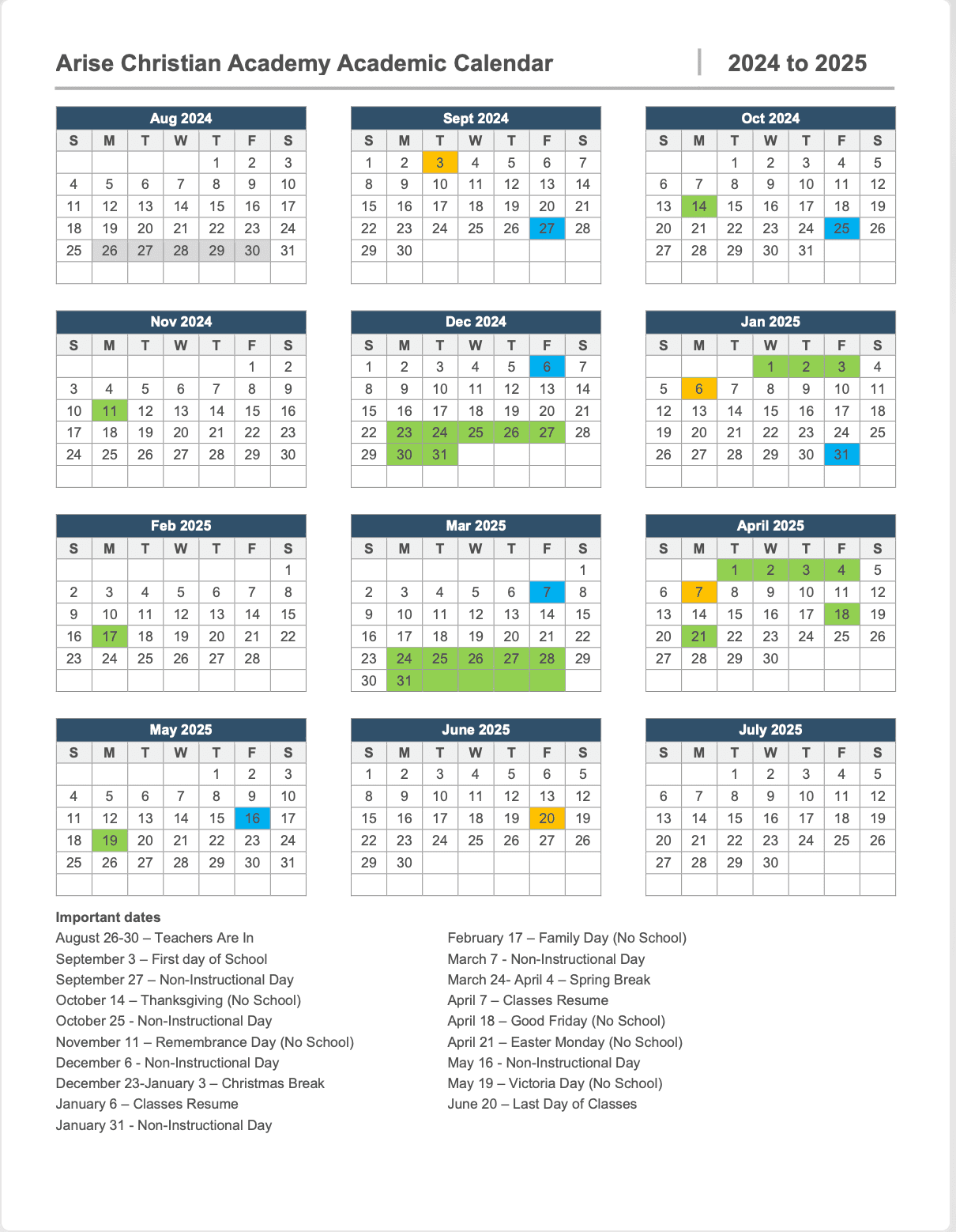 Academic Calendar